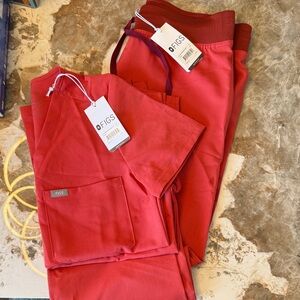 Figs Red Scrub Top and Pants Set